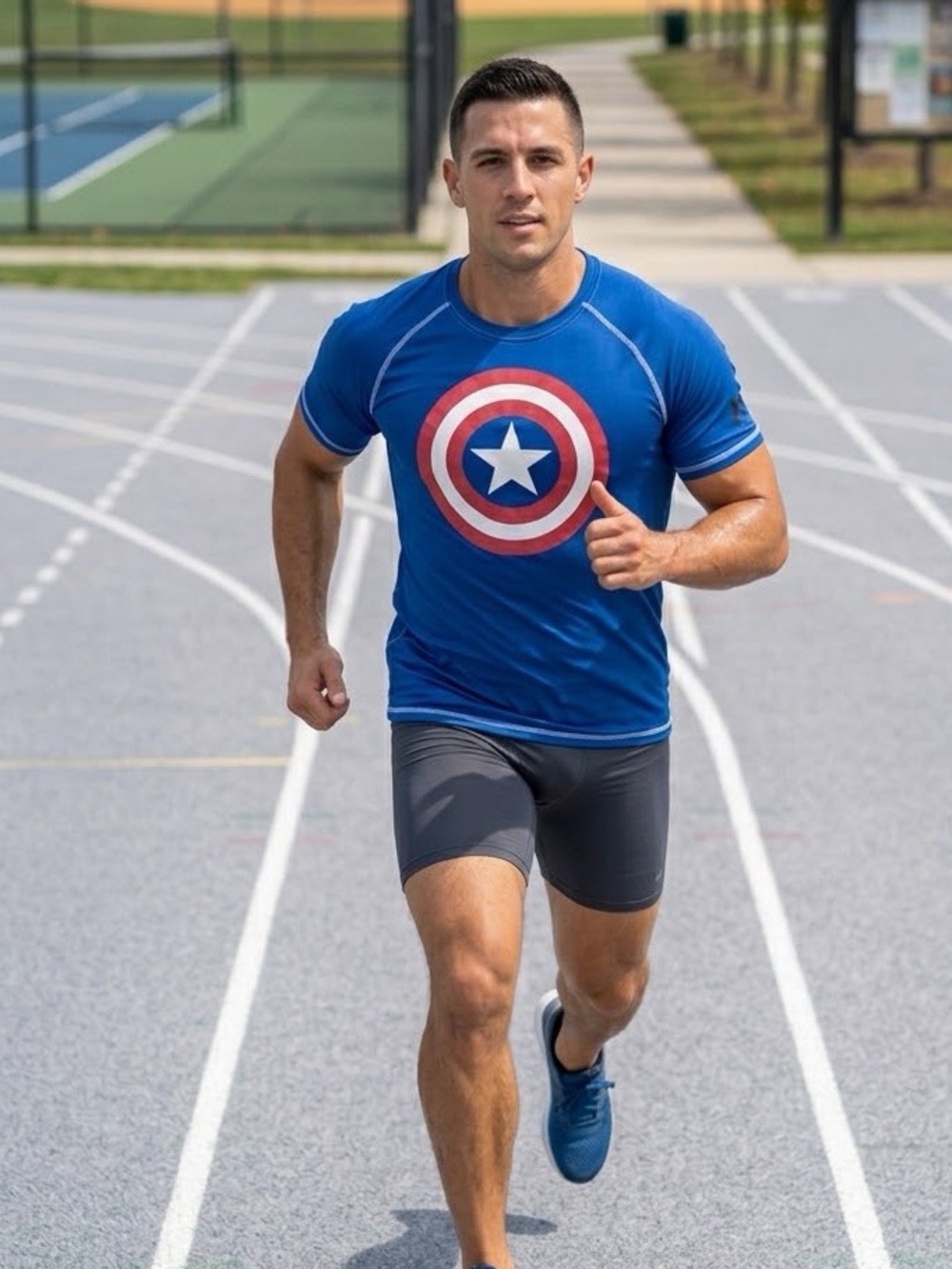 Marvel Captain America Shield Athletic Performance Workout Tee Blue Mens L